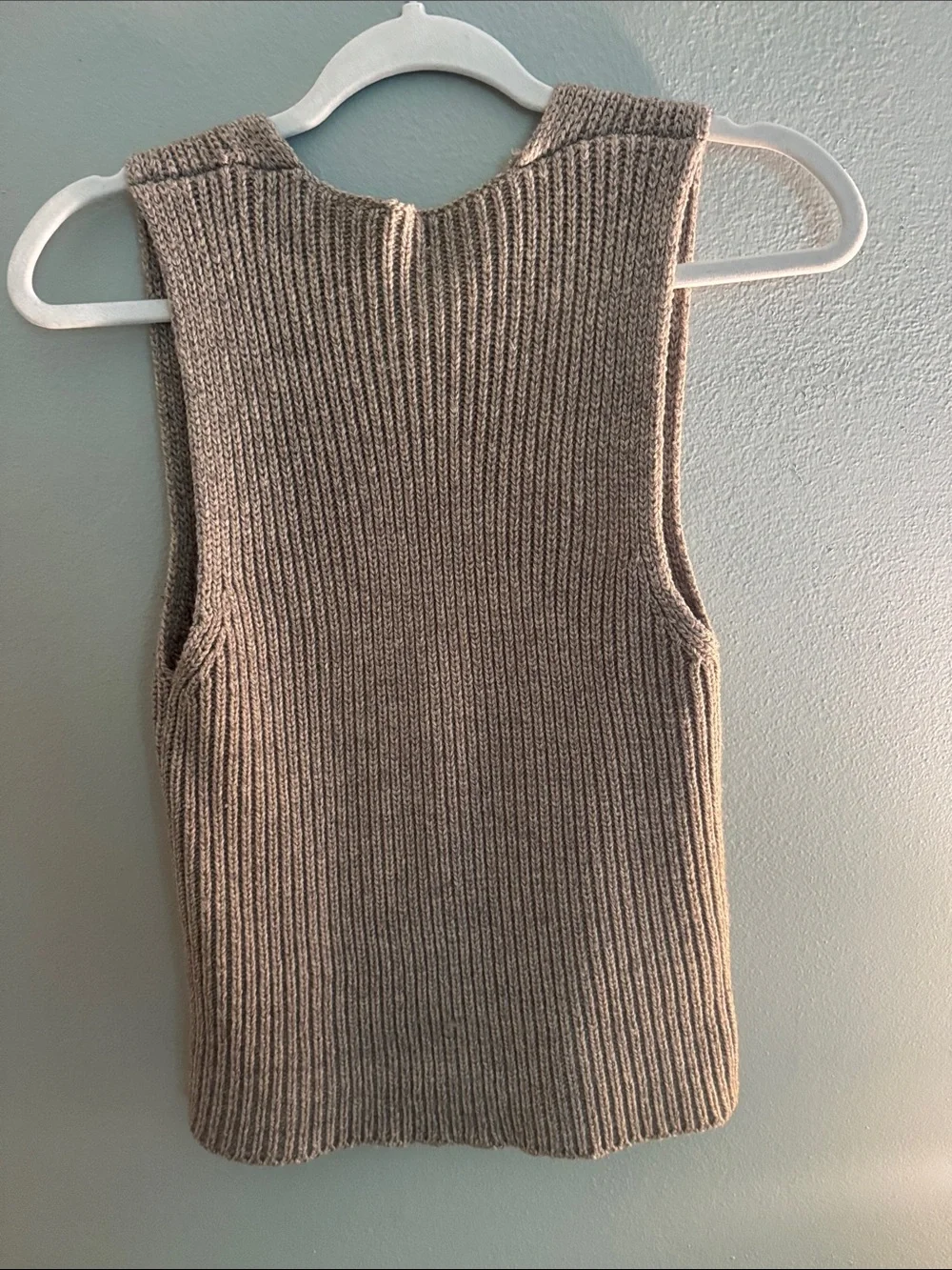 Ribbed V-Neck Button Front Sweater Vest - Taupe